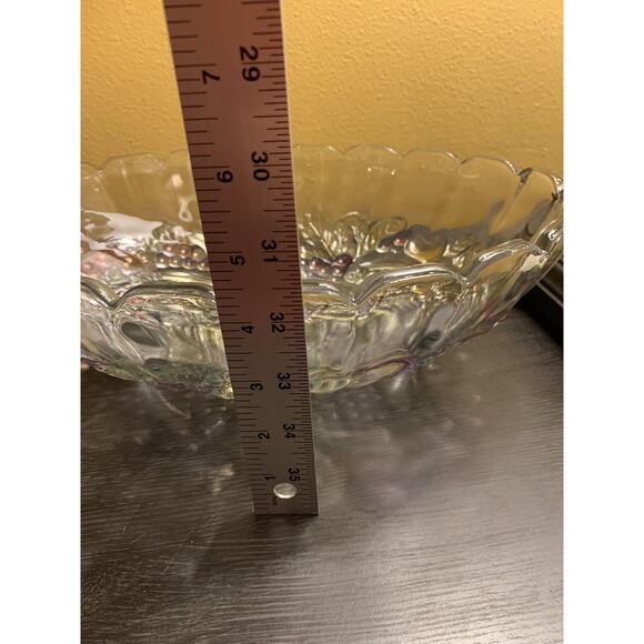 Vintage Indiana Glass Clear Footed‎ Fruit/Salad Oval Iridesent Bowl Grape Color - Picture 6 of 9